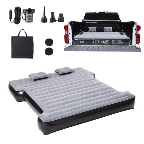 【Summerfinds】VEVOR Truck Bed Air Mattress - 5.5-5.8 ft Full Size Short Truck Bed Sleeping Mat, Outdoor Camping Supplies, Travel Mattress, Portable Airbed with 12V Quick Inflate Pump, 2 Pillows, Carry Bag for Silverado, RAM, F Series, Sierra, Titan, Tundra