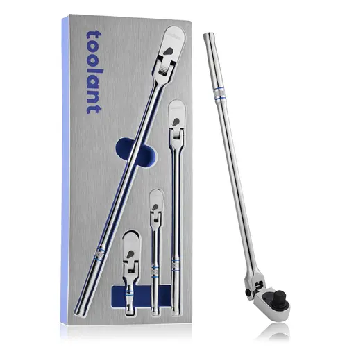 Toolant 4Pcs Flex Head Ratchet Socket Wrench Set - 1/4"-3/8"-1/2" Drive, 90‑Tooth Precision gear, 180° flex, 11 positions, longer grip handle, 1.5x ASME torque dominance, compact low-profile head, mechanic tools for DIY enthusiasts, Father's Day gifts