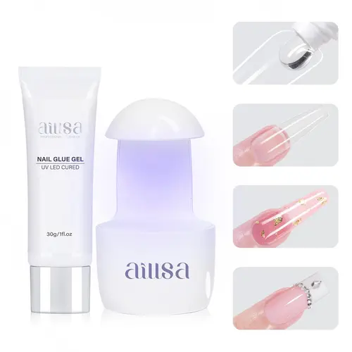 Aillsa StayPut Solid Nail Glue Gel, Mini UV Lamp for Press On Nails, Nail Tips and Acrylic Nails Long-Lasting Strong Adhesion Solid Gel Nail Art DIY Home, UV Light Cured Needed TikTokShopBackToSchool sohochic, Nail Extension Kit, Uv Led Nail Lamp, Beauty