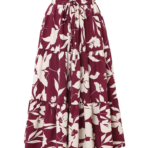 Women's Floral Print Fake Drawstring Fitted Skirt, Floral Pattern Skirt, Chic Bohemian Boho Fashion Elastic Waist Skirt for Daily Holiday Vacation Wear, Ladies Bottoms for Summer, Floral Skirts