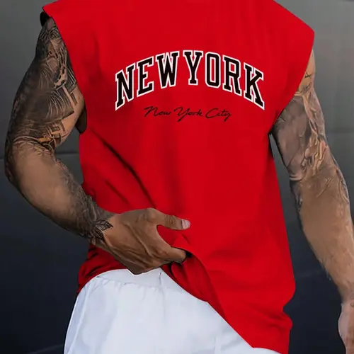 Men's Letter Print Sleeveless T-shirt, Regular Fit Casual Streetwear Crew Neck Top for Summer, Fashion Men's Top for Daily Wear, Round Neck, Casual Style Tee, Casual Summer Clothing