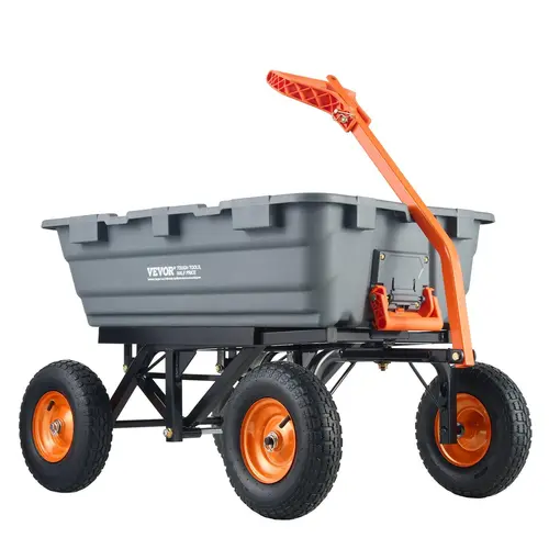 【DealsForYouDays】VEVOR Garden Cart, Durable Poly Dump Cart with Simple Assembly Steel Frame, Versatile Dump Wagon with Dual-Function Handle, 6.48 cu.ft Utility Barrow 1200 lbs Load, 13 inch Wheels, Heavy Duty Wagon,