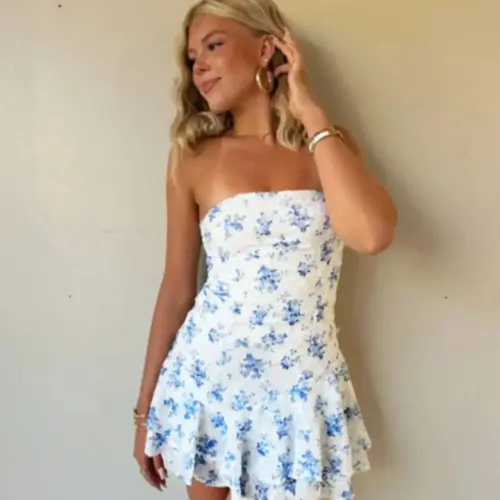 Women's Floral Print Tube Dress, Fashion Casual Boho Style Soft Strapless A-Line Dress for Daily and Outdoor Wear, Ladies Dress for Summer, Womenswear, Boho Sundresses