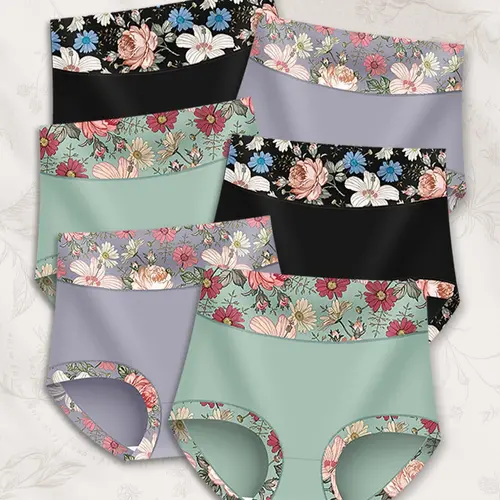 6-Pack MEIYATING Plus Size Women's High-Waist Underwear, Intimates Panties, High Waisted Panties, Tummy Control Butt Lifting, Floral Pattern, Comfortable Fit, Premium Quality, Fashion Comfy Underwear, Soft Comfy Underwear