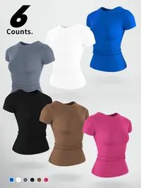 Women's Solid Color Sports Tee, Breathable Quick Drying Crew Neck T-Shirt, Ladies Sportswear for Gym Workout Running, Athletic Top, Gym Workout Tops