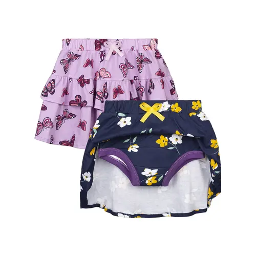 Girls' 2-Pack Potty Training Ruffle Skirt Clothing - 100% Natural Cotton, Toddler Style, Elastic Band, Built-In Soft Shorts, No Extra Layers, Durable for Repeats, Hidden Shorts, Home Use