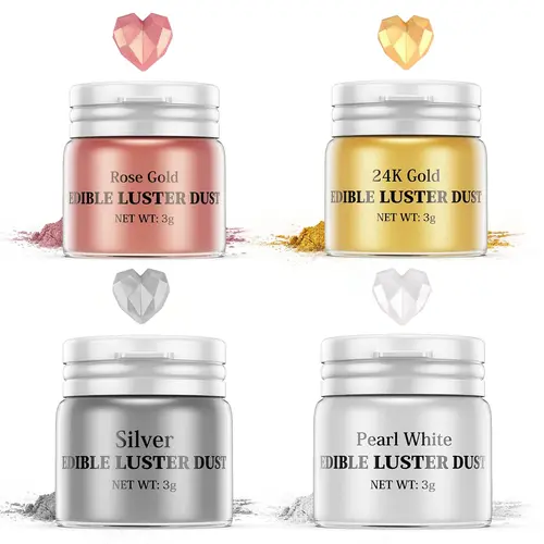 Edible Coloring Glitter Shimmer 4 pcs - Luster Dust Edible Baking Ingredients for Creative Fun Chocolate Candy Drinks Cookie Icing Buttercream