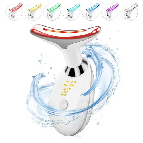 Facial Neck Massager - Red Light Therapy Face Lifting Device, 7-Color Face Sculpting Wand with Rechargeable Battery, Double Chin Reducer Skin Care Tool for Jawline Enhancement, Skin Care Tools