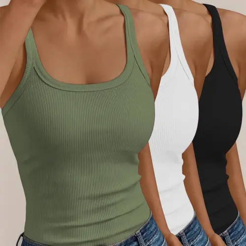 Women's Solid Scoop Neck Spaghetti Cami Top, Basic Feminine Casual Lightweight Sleeveless Top for Daily Wear, Ladies Clothes for All Seasons, Womenswear, Cami Tank Tops