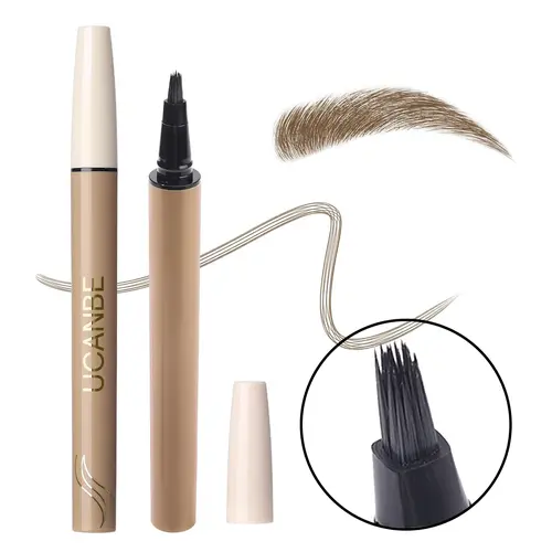 UCANBE 2PCS 4D Brow Pen Set - Waterproof Microblading Eyebrow Pencils, Cosmetic Brow Enhancer, Stain Resistant for Natural Makeup & Eyelash Line Definition (Brown, Soft Black)