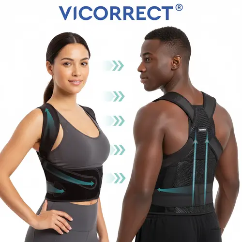 VICORRECT Pro Series Posture Corrector Back Brace for Posture - Lightweight Breathable Mesh Technical Fabric, Adjustable Strap, Shoulder Back Aligner for Adults, Youth Hunchback Trainer