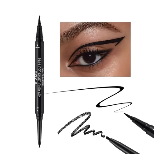 2-in-1 Dual-Ended Eyeliner Cosmetic Pen - Fine-Tip Liquid Liner, Gel Pencil, Waterproof, Smear-Proof, Quick-Drying, Long-Lasting Black Makeup for Winged Eyes, Halloween, Christmas, Friends, Family