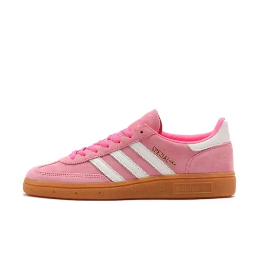 Adidas Female Handball Spezial Casual Trendy Sneakers - Lucid Pink Suede, Laces, Sporty Chic Cushioned Streetwear Dress Trainers, Removable Insole, Gum Rubber Outsole