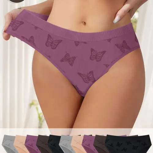 10-Pack MEIYATING  Women's Underwear, Knitted Stretch Underwear, Casual, Butterfly Pattern, Comfortable Soft Triangle Panties, High-Quality Skin-Friendly Design, Fitted Panties, Stretchy Panty