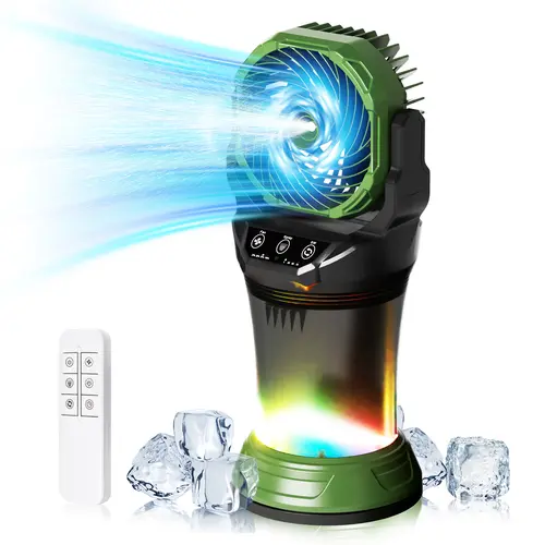 Daonlc Portable Misting Battery Powered Fan, Multifunctional Cooling Fan with Remote, 30000mAh Rechargeable, 2L Water Tank, RGB Light, 4 Speeds & Spray for Patios, Camping, Indoor/Outdoor Use, Cooler
