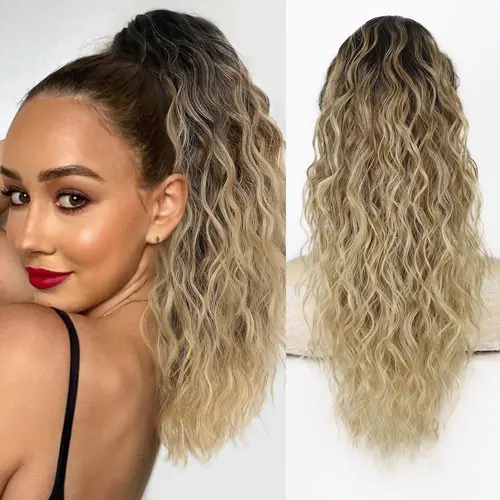 Summervibes 20-in Long Claw Highlight Ponytail Extension, Multi-Layered Wavy Curly Fluffy Thick Jaw Clip-In Synthetic Hairpiece, Soft Synthetic Feels Gentle on Hair, Stays Put for Long Wear