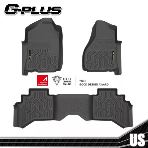 G-PLUS 3D Molded TPE Floor Mats for Trucks, 2002-2024 Dodge Ram 1500/2500/3500 Quad Cab, 2019-2024 Ram 2500/3500 Crew Cab TPE Rubber Floor Liners