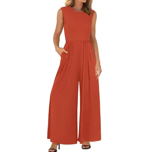 BTFBM Women's Casual Jumpsuit Dressy 2025 Summer One Piece Outfit Knit Wide Leg Sleeveless Romper #Outdoorfun