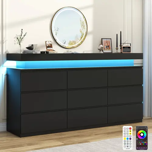 LED Dresser with Multiple Drawers, Modern Storage Chest, Wide Organizer Cabinet for Bedroom, Living Room & Entryway, Chest Of Drawers, Drawers And Cabinets,dorm essentials,home decor