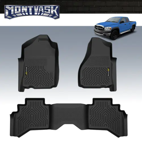 CROSSDESIGN TPE Floor Mats  Set All Weather TPE Rubber Waterproof Durable Fit For 02-09 Dodge Ram 1500 2500 3500 Quad Cab 3D Molded, Floor Mats For Trucks, Automotive Floor Mats