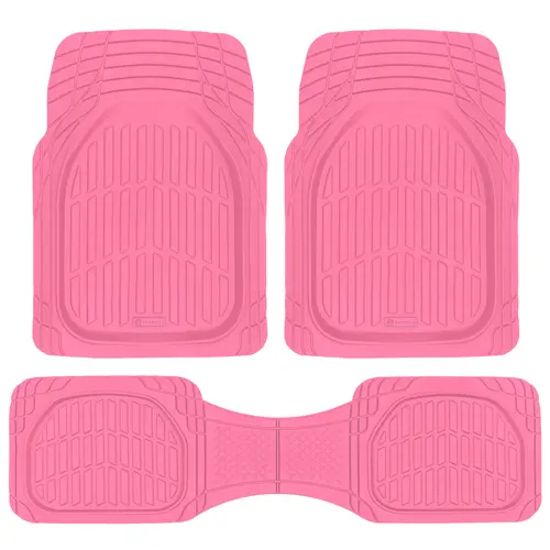 Carbella Heavy-Duty Rubber Car Mats Set - Front (20"w x 27"l), Rear (51"w x 14"l), Trim-Fit Universal, Popstar Pink, Vehicle Floors Protector, Cars Accessories, Ready-to-Install Auto Interior Essential