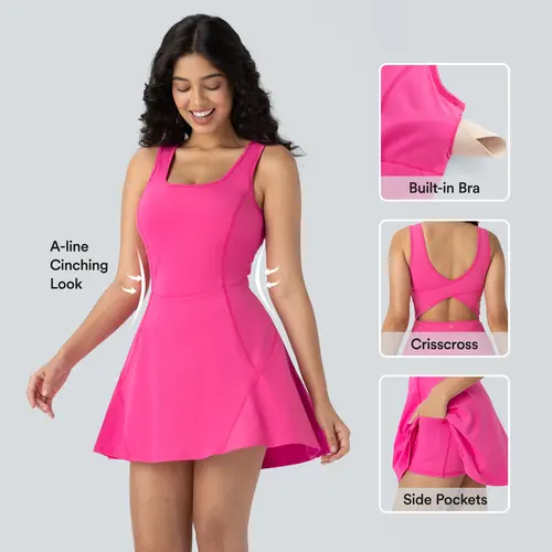 Halara Softlyzero Airy Backless Crisscross U Neck 2-in-1 Side Pocket Mini InstantCool Dance Active Dress #BackToSchool
