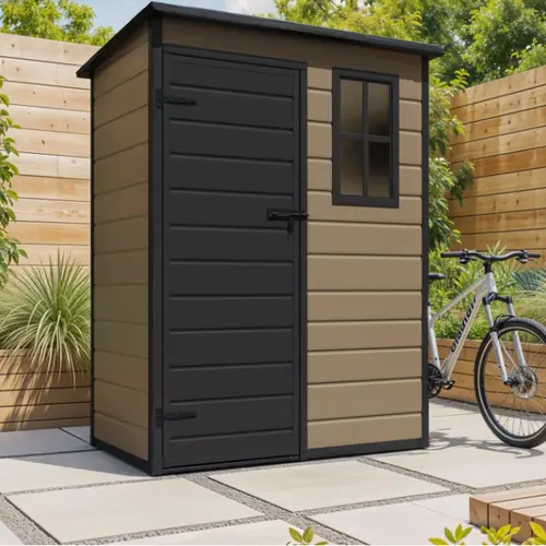 Yitahome Outdoor Resin Tool Shed 5x3ft All-Weather Garden Utility Storage w/Door & Window, Brown+Gray / Blue Gray + Black / Gray