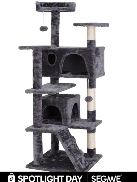 Segawe 55" Multi-Tier Cat Tree Condo - Plush Sisal Scratching Posts, Vertical Scratcher, Secure Perches, 2 Cozy Hideaways for Medium Cats, Stylish Room Decor for Apartments,summerwins