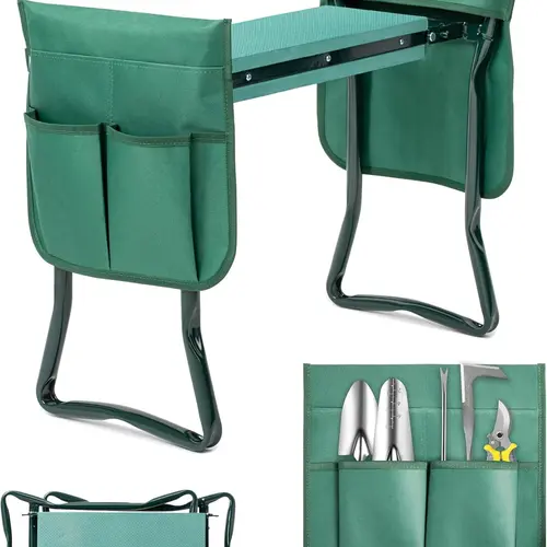 Portable Foldable Garden Kneeler-Seat Bench - Durable Steel Frame, Anti-Slip Soft EVA Cushioning, Tool Pouches & Apron, Folds Compactly for Gardening, Camping (Anti-Slip Gardening Workseats)