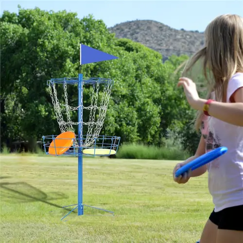 Yaheetech Sturdy Portable Disc Golf Basket Target - 12 Galvanized Chains, 25.2" Diam, Lightweight, Easy to Assemble, Galvanized Steel Construction, Steel Frame, Collapsible Base, for Camping, Tailgates, Family Trips, Fun & Convenient Backyard Play