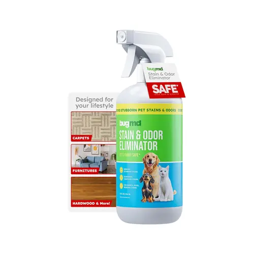 BugMD Enzyme Cleaner & Odor Eliminator for Strong Odor (32oz) - Pet Stain Remover for Carpet, Upholstery, Hardwood, Dog & Cat Urine - Powerful Deodorizer for Home, Floors, Furniture, & Carpet Cleaning