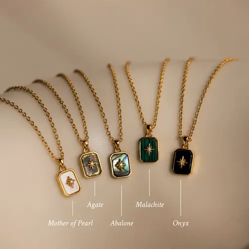 North Star Gemstone Necklace by Caitlyn Minimalist - Dainty Crystal Star Pendant Necklace in Gold - Celestial Summer Jewelry - Best Friend Gift