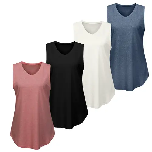 VILIGO 4 Pack Tank Tops for Women V Neck Sleeveless Tops Basic Casual Flowy Loose Fit Plus Size Tops Plain Summer Clothes