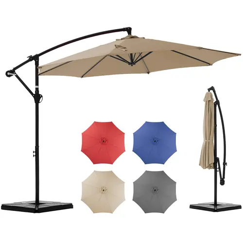 10ft Offset Patio Umbrella (Offset Patio Parasol) , Sunshade Polyester Canopy, Easy Tilt & Crank, Adjustable Shade for Garden, Backyard