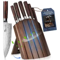 【DealsForYouDays】 SYOKAMI Knife Set 7 Piece Japanese Style Kitchen Knife Set With Foldable Magnetic Acacia Wood Block Sharp High Carbon Stainless Steel Knives Set for Kitchen with Anti-slip Ergonomic Handle, Mother's Day Gift Cutting