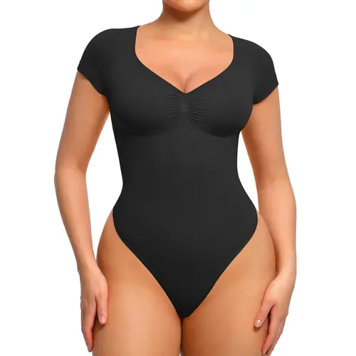 FeelinGirl Seamless  short sleeve  Thong Bodysuit Covered Bust Jumpsuit  Fit Comfort Womenswear dealsforyoudays