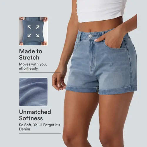 Halara Flex Mid Rise Zipper Pockets Denim Casual Shorts 3'' #BackToSchool
