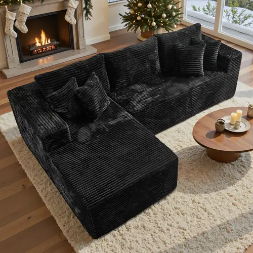 【2 Packages Shipping】CAODOC Oversized Boneless 108" Cloud Couch with L Shaped Couch Modern Modular Sectional Sofa Set with Deep Seat Plush Corduroy Upholstered Couches for Living Room Bedroom,Wassily Chair,No Assembly Required