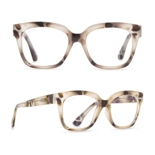 DIFF Ava Cream Tortoise Blue Light Readers - Cute Square Chunky Lightweight Frame