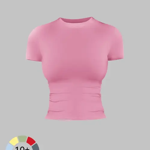 Women's Solid Color Sports Tee, Fitness Sport Top, Exercise Activewear, Casual Comfy Breathable Short Sleeve T-shirt for Yoga Gym Workout Running, Ladies Sportswear for All Seasons
