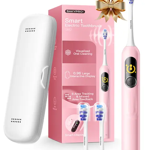 【SAKYPRORAL】 AI Electric Toothbrush with Smart Display for Adults Kids | 150-Day Rechargeable Toothbrush, Real-Time Map |3-Min Timer, Travel Case | Teens Sonic Toothbrush Gift (G5S Black)