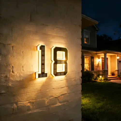 ISUNMEA Solar Lighted 9 Inch LED Address Numbers Signs - Waterproof Outdoor Design for Homes, Modern Look, Ideal for Various Environments,Modern House Numbers Sign Light Black