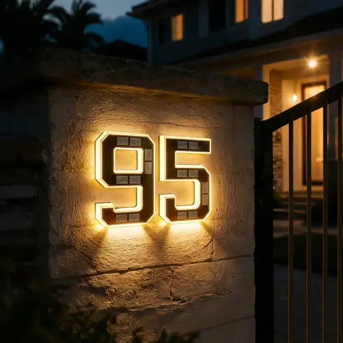 ISUNMEA 9 Inch Solar Lighted House Numbers for Outside, Light Up Waterproof LED Address Numbers Signs for Houses, Large Personalized Illuminated Exterior Modern House Numbers Light