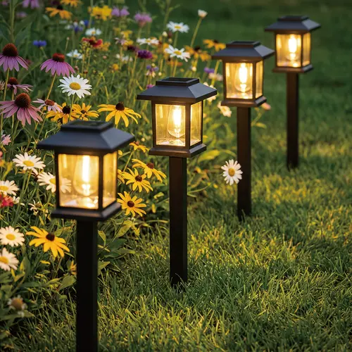 Hoodink 12-Piece Upgraded LED Solar Pathway Lights with Stakes, Solar Outdoor Lights, Water Resistant (IP54), Low Voltage & LED Pathway Decking & Patio Lighting, Brown Hard Plastic, 3000 Warm White Energy-Saver
