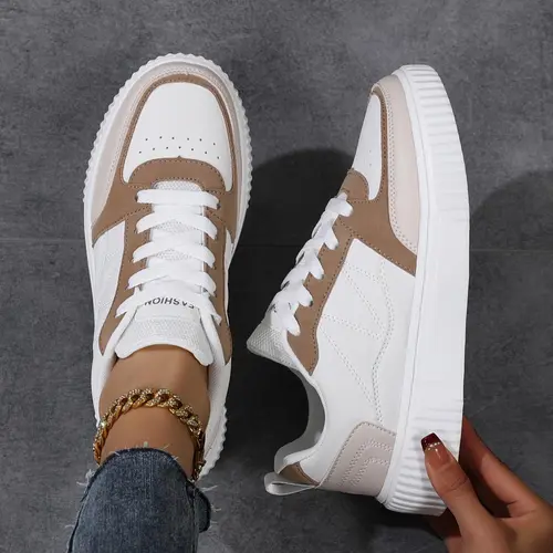 Women's Fashionable Letter Patchwork Design Lace Up Sneakers, Casual Comfortable Breathable Sports Shoes, Female All-match Round Toe Shoes for Daily Wear