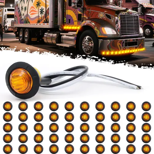 DIBMS 50 pcs 3/4 Inch Mount Amber 3 LED Mini Round Trailer Side Marker Indicator Lights Clearance Button Signal Lamps Universal for Trucks Lorry Boat Pickup Bus Caravan RV Waterproof Sealed Bulbs 12V DC, Amber cop lights ,Amber LED  Led Backlights