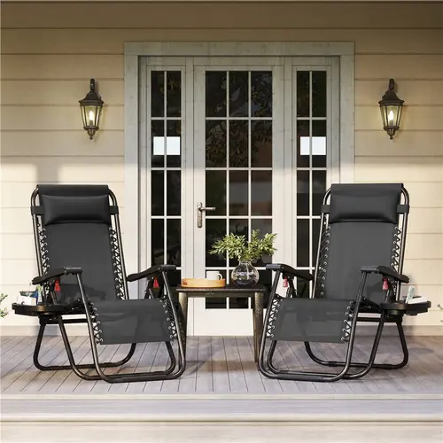 Yaheetech 2pcs Zero Gravity Chairs - Outdoor Patio Furniture Sets, Foldable Outside Chair with Cupholder Tray & Pillow for Camping, Furniture, 550G, Zero‑G Full‑Body
