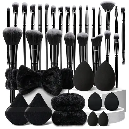 Luxury 36-Piece Brush Kit - Makeup Helper Kit, Beauty Tools Set, Beauty Care Tool, Cosmetics Brush Set, Makeup Brushes, Sponges, Triangle Puffs, Headband & Wristbands