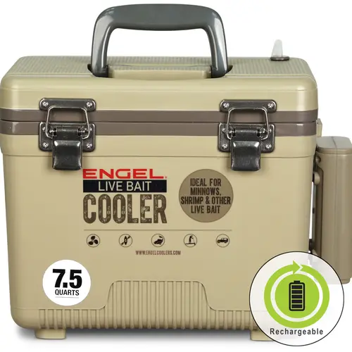 Engel 7.5Qt Durable 3-in-1 Insulated Live Bait Pro Cooler for Ice Fishing Minnows, Shrimp, Angling - Outdoor Use with 36h AP3 Rechargeable Aerator, Leak-Safe EVA, Stainless Steel Hardware, Secure Latches, Multi-Size Compatibility