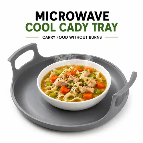 Practical Single Rectangular Plastic Microwave Cool Caddy Tray with Handles - BPA-Free Kitchen Gadget, Home Kitchen Accessory, Spill-Contained, Carries Hot Dishes, Cleans Up Boil-Overs, Fits 5.2"+ Bowls & 5.2"-10" Plates, 12"x10.5"x3" Dimensions
